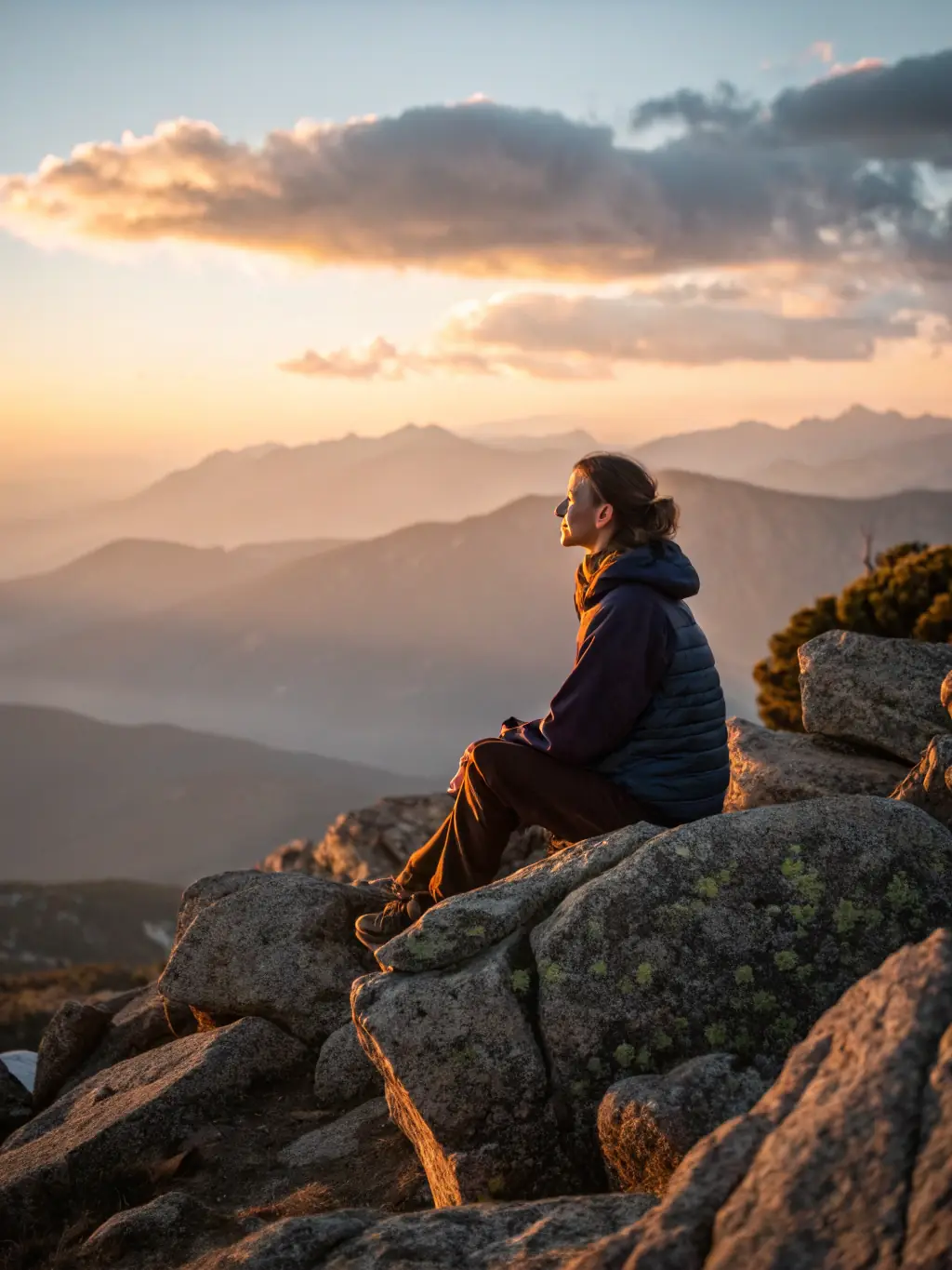 A serene image of a traveler meditating on a mountaintop in Nepal, with prayer flags fluttering in the wind, symbolizing spiritual and adventurous travel.